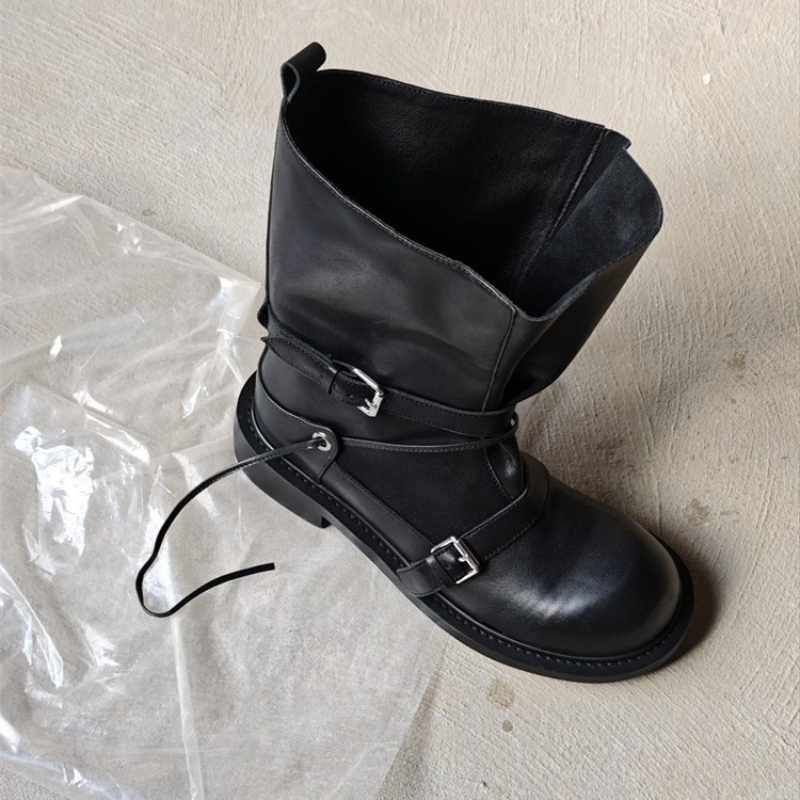 Leather Classic Strap - Botas retrô de cano médio com